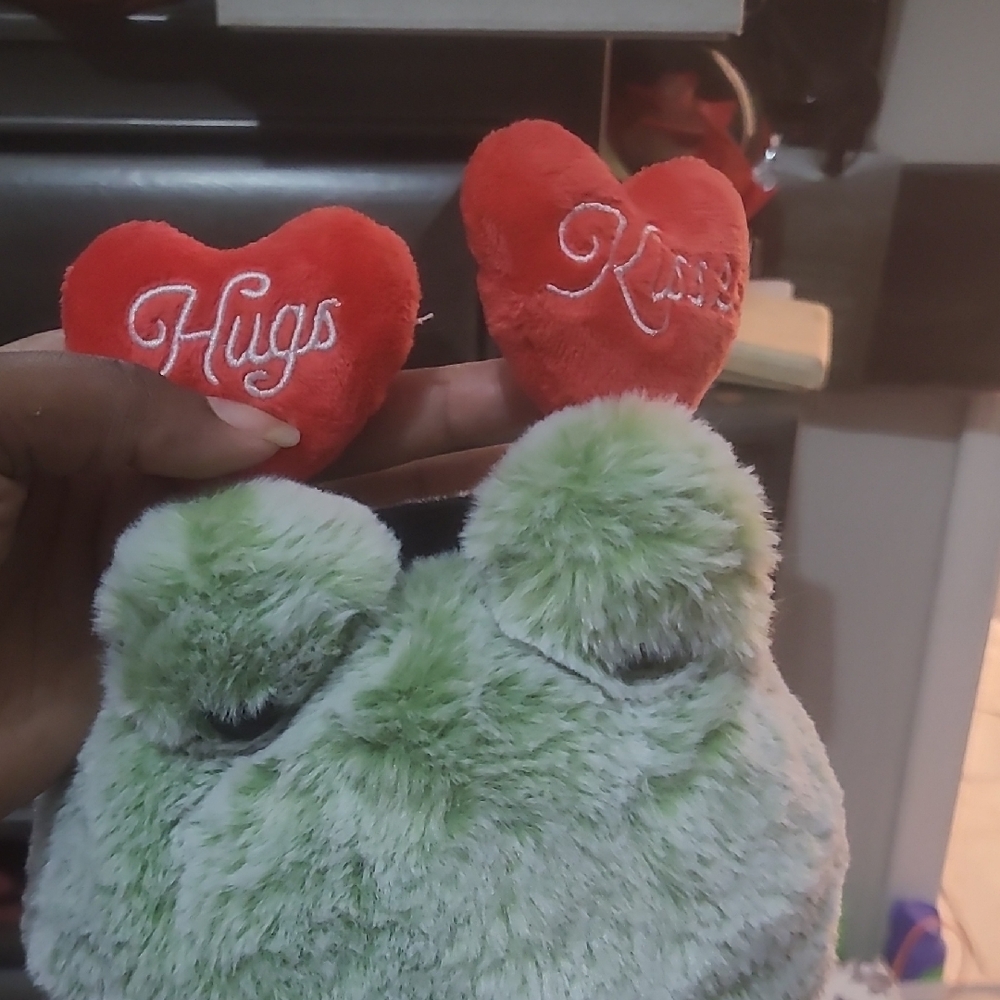 Green Frog Plush with Red Heart Accessories